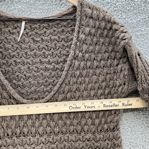 Free People Sweater Brown Oversized Fuzzy V Neck Pullover - Picture 5 of 9